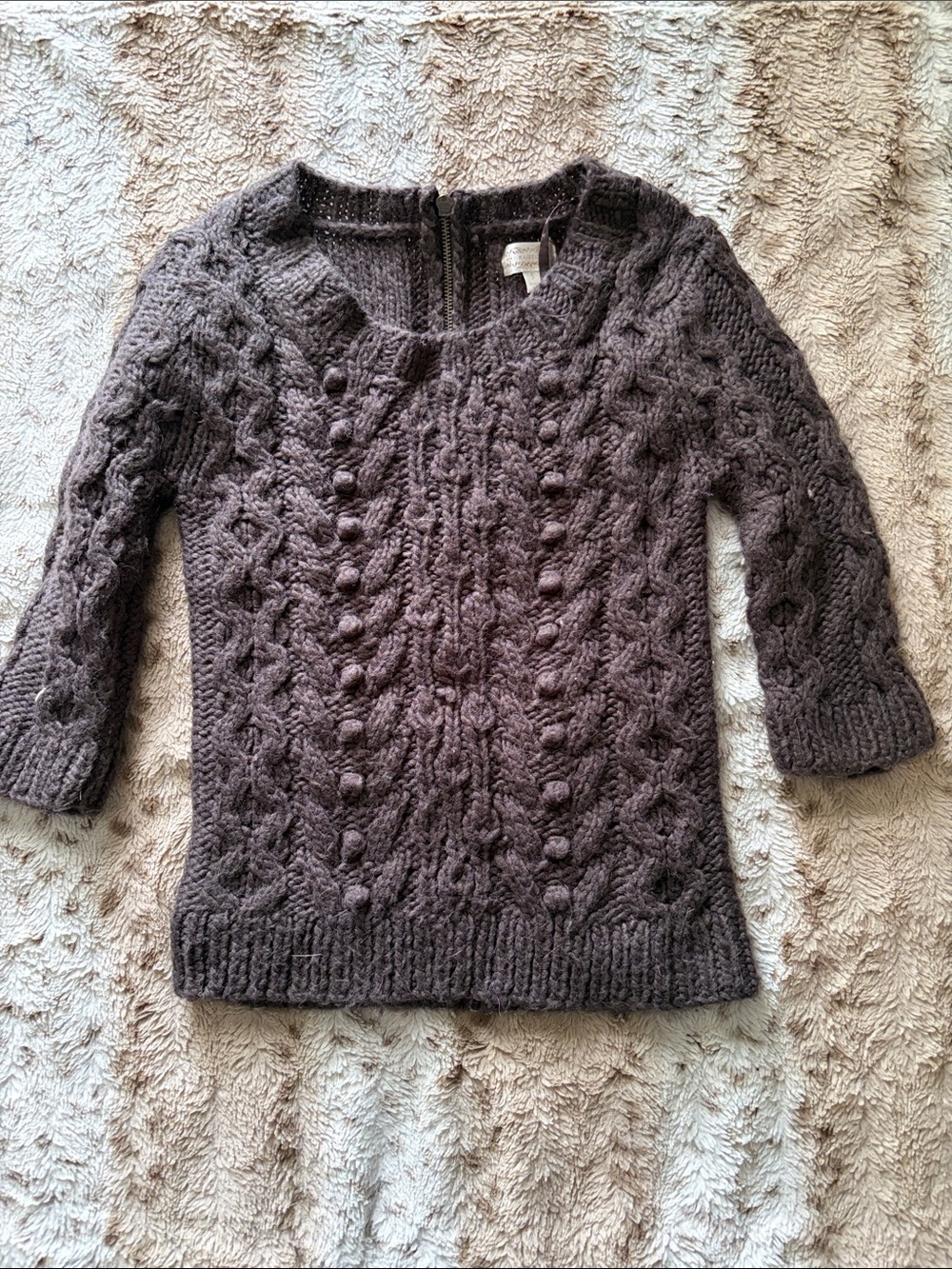 Kaisely Cable & Bobble Knit Scoop Neck Sweater - Charcoal Gray